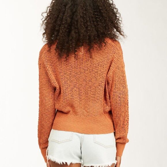 Billabong 'Feel the Breeze' Open Knit Crochet Sweater: size Large in Orange - Picture 3 of 12